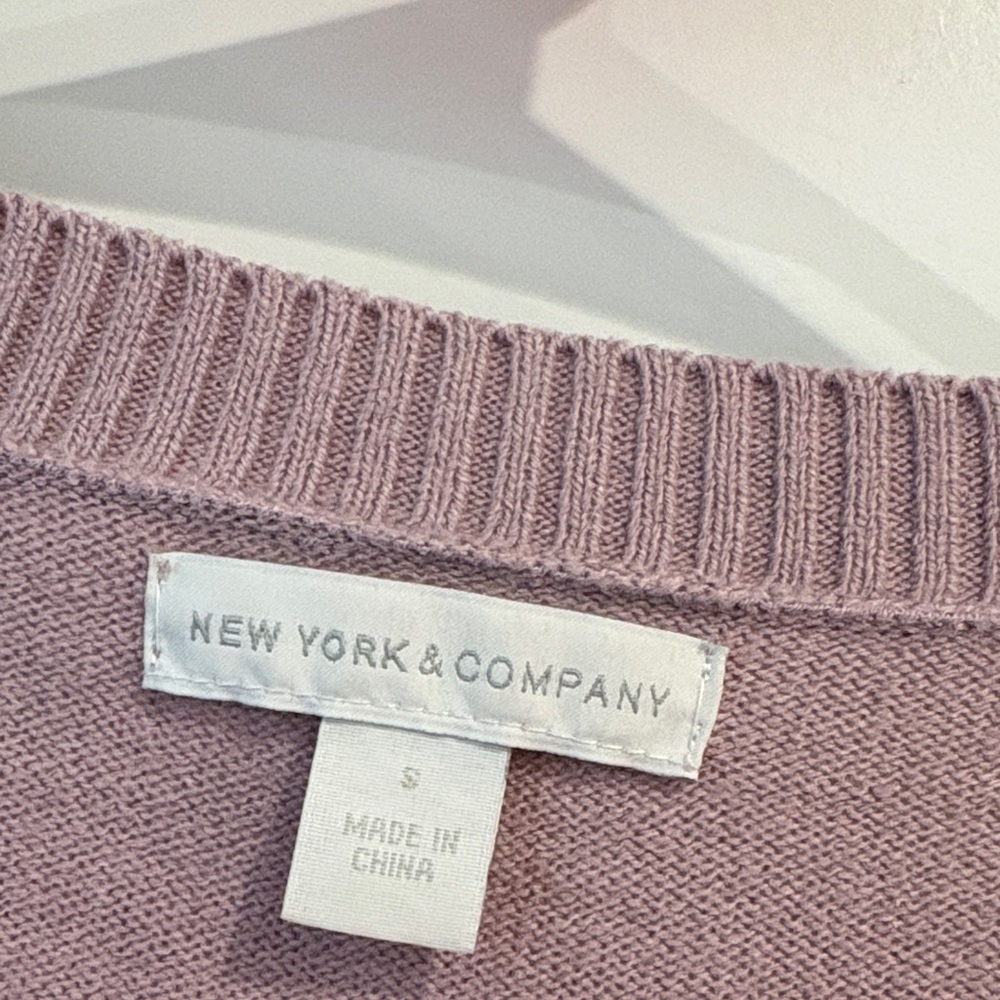 New York and Company Lilac Crew Neck Sweater with Button Accents - Picture 2 of 4